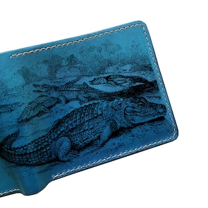 Carteira masculina com desenho de crocodilo, carteira de couro personalizada para homens, carteira com estampa de animal predador, presente masculino personalizado de réptil jacaré,