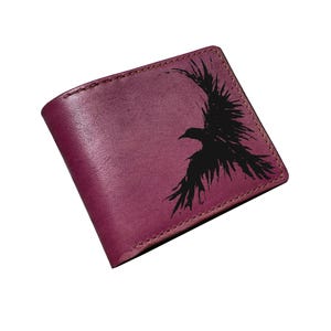 Portefeuille en cuir personnalisé avec motif de corbeau, gravure d'oiseau, cadeau celtique
