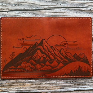 Cartera de cuero personalizada para pasaporte, billetera con diseño de paisajes, regalo de cuero personalizado para hombre, estuche de viaje familiar de cuero grabado