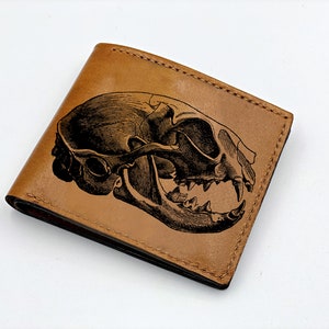 Portefeuille homme en cuir personnalisé, cadeau gravé tête de mort de chat pour homme, cadeau pour papa, cadeau d'anniversaire, idées cadeau d'anniversaire