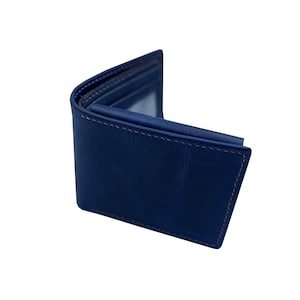 Cartera de cuero personalizada para hombre, cartera clásica desgastada, regalo para hermano, ideas de regalo de cumpleaños para papá, novio - Azul medianoche
