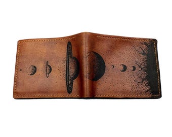Cartera de cuero personalizada del Sistema Solar: Arte astronómico, bloqueo RFID