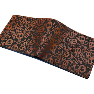 Carteira com estampa de caveira engraçada, carteira masculina de couro personalizada, carteira estilo terror para ele, presente para homens, carteira de desenho animado legal para namorado