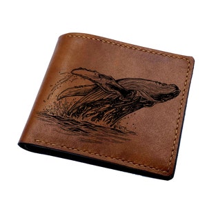 Portafoglio da uomo in pelle di balene, portafoglio artistico con motivo animale, regalo personalizzato in pelle da uomo, regalo per lui, portafoglio con blocco RFID, idee regalo di Natale per uomo
