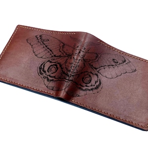 Schmetterling Motte Zeichnung Leder Herren Brieftasche, maßgeschneiderte Insekten Muster Geschenk für Männer, Insekten Leder Brieftasche für ihn, Vatertag coole Geschenke
