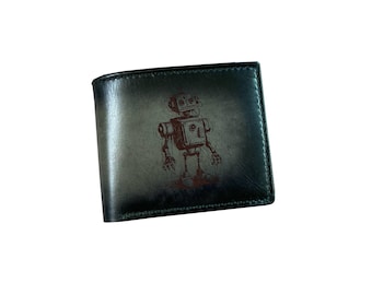 Robot Art Leather Wallet: Custom Engraved Android Gift