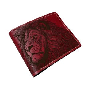 Lion Drawing Leather Wallet, Personalized Gift