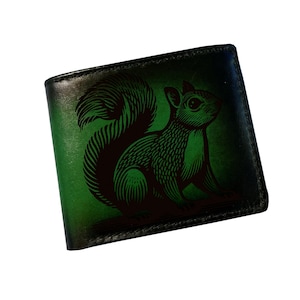 Cartera de cuero con dibujo de ardilla, cartera de cuero personalizada, cartera de ardillas para hombre, ideas geniales para regalos de animales, regalo de cuero para cumpleaños de niño