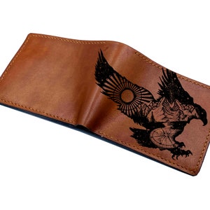 Carteira de couro de águia, carteira masculina estilo tatuagem, carteira com estampa animal, presente para homens, presente de aniversário, ideia de presente de couro para homens de aniversário