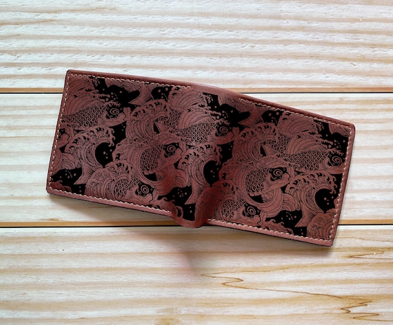 Personalized Leather Koi Fish Wallet: Handmade Japanese Art