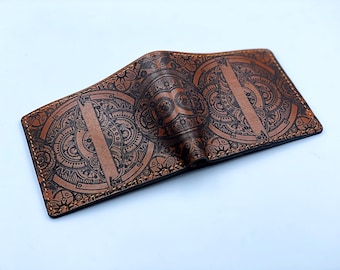 Portefeuille pour hommes fait main en cuir motif Steampunk, cadeau personnalisé pour hommes, cadeau pour lui, cadeau père petit ami, anniversaire en cuir