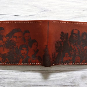 Personalized Starwars main characters leather handmade men wallet, Starwars gift, anniversary men present, Father's Day gifts 2021 image 2