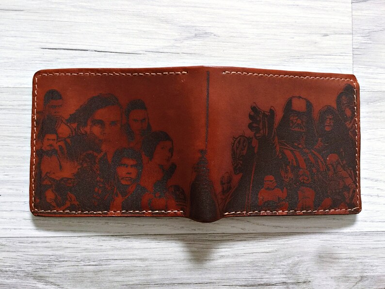 Personalized Starwars main characters leather handmade men wallet, Starwars gift, anniversary men present, Father's Day gifts 2021 image 2