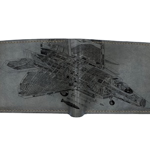 Personalisierte Leder handgemachte Brieftasche, mechanische Zeichnung Flugzeug Brieftasche, Cutaway Maschinenkunst Brieftasche, coole Brieftasche für Vater, Ehemann, Bruder