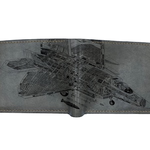 Personalized leather handmade wallet, mechanical drawing airplane wallet, cutaway machine art wallet, cool wallet for dad, husband, brother