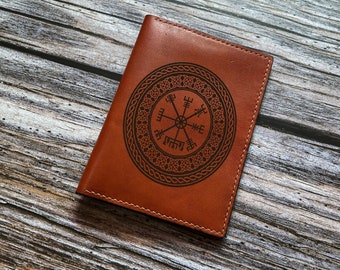 Customized compass norse runes sign leather wallet, viking compass wallet for dad, leather men gift, celtic compass leather passport wallet