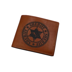 Customized leather men wallet, gift for dad, boyfriend husband brother gift idea, sheriff logo badge men wallet, birthday present for men