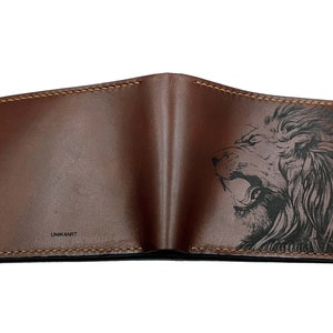 Cartera de cuero con cabeza de león personalizada, hecha a mano, con bloqueo RFID 2021, regalo de aniversario de cuero para hombre, billetera con diseño de animal.