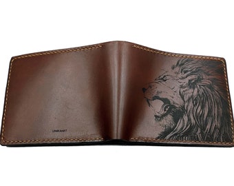 Cartera de cuero con cabeza de león personalizada, hecha a mano