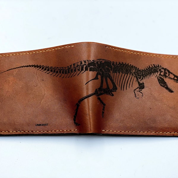 Tyrannosarus T-rex leather men wallet, Skeleton dinosaur men wallet, personalize xmas gift idea, birthday present, RFID leather wallet