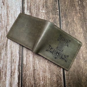 Mjölnir Thorshammer Leder Portemonnaie, keltische Männer Geschenke, Leder Jahrestag Geschenk für Ihn, Hochzeit bestmen kleines Geschenk, coole Brieftasche für Papa