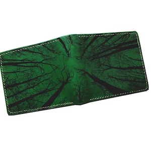 Custom Engraved Leather Men's Wallet: Forest Sky, RFID Blocking