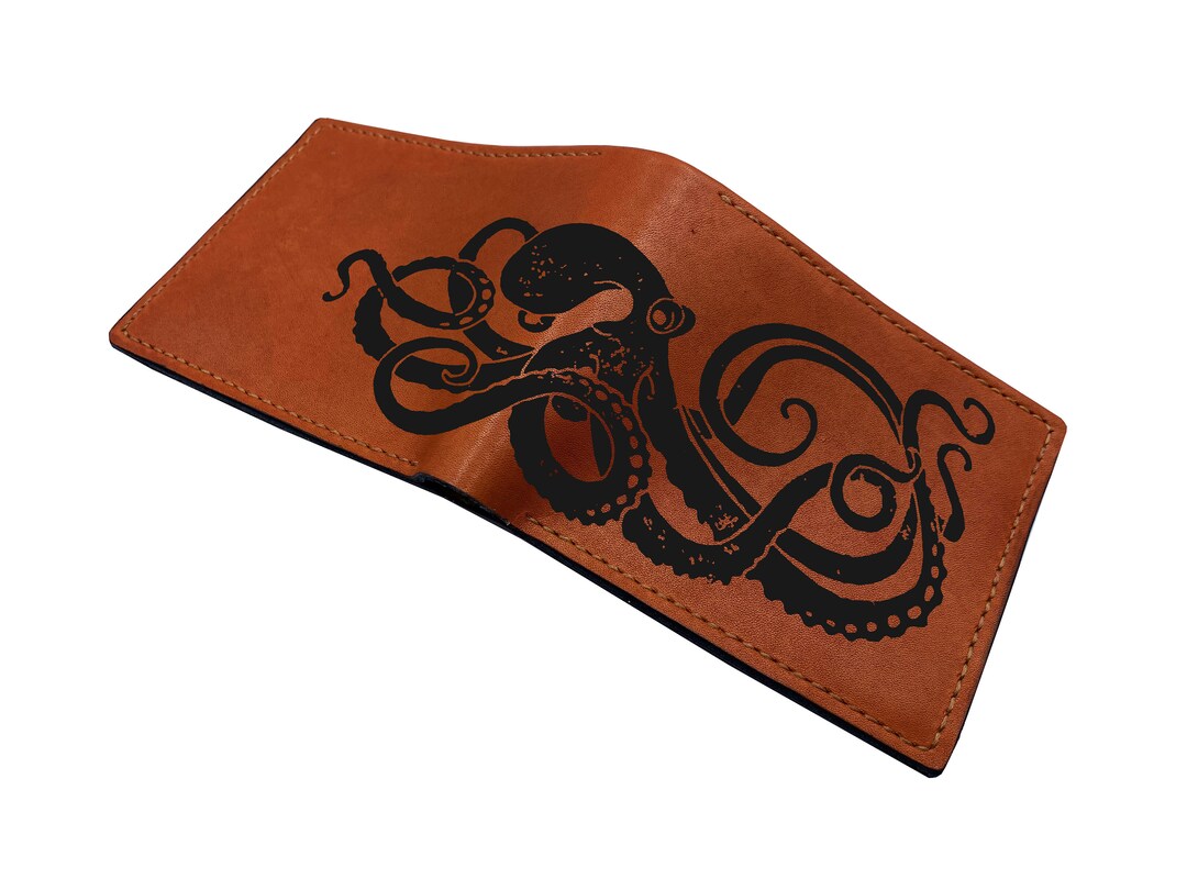 Customized Leather Men's Wallet, Kraken Ancient Pattern Leather Gift, Monster Wallet for Him