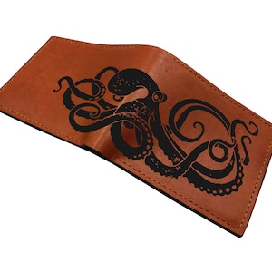 Maßgeschneiderte Leder Herren Geldbörse, Kraken altes Muster Leder Geschenk, Monster Geldbörse für Ihn, Geburtstagsgeschenkideen für Bruder, Freund