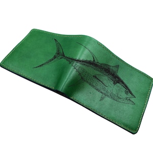 Ocean fish lover men's wallet, personalized leather men gift, seafarer fishermen modern art wallet, birthday chrismast gift ideas for fisher