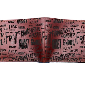 Cartera de cuero personalizada para hombre, regalo de terror para hombre, ideas de regalo de Halloween para hombre, cartera grabada con texto sangriento, regalo de cumpleaños para novio