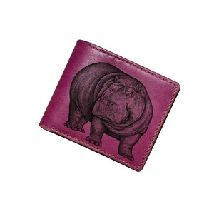 Personalized Leather Wallet: Hippopotamus Art, Animal Lover Gift