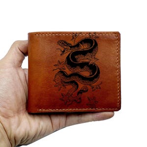 Personalized Leather Men's Wallet, Anaconda Snake Art, Handmade