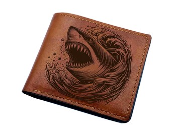 Handcrafted Men's Vegan Leather Bifold Wallet – Sharks Print