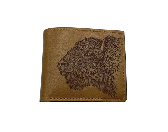 アメリカバイソンレザーウォレット：バッファローアートの彫刻、野生