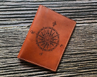 Vintage compass pattern wallet, retro style wallet, customized passport wallet, italian leather wallet engraving, adventure traveling gifts