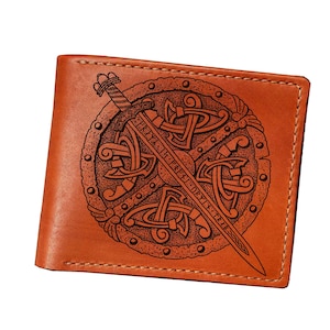 Handmade Leather Viking Shield Wallet, Celtic Anniversary Gift