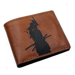 Cartera de cuero genuino personalizada para hombre, cartera samurái, cartera guerrero, cartera con bloqueo RFID, idea de regalo de aniversario para Navidad 2021