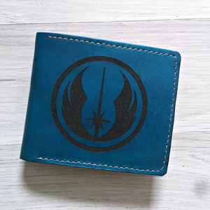 Cartera de hombre hecha a mano de cuero genuino con el logotipo Jedi personalizado de Star Wars, regalo de Star Wars para hombre, ideas de regalos de Navidad personalizados para hombres 2020
