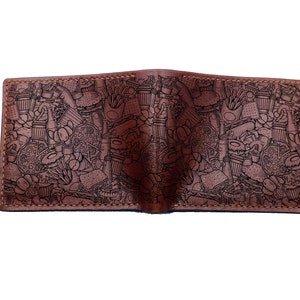 Personalisierte Fastfood Muster Lederbrieftasche, Zeichnen Muster Männer Brieftasche, benutzerdefinierte Brieftasche für Papa, Chefkoch Leder Jahrestag Weihnachten Ledergeschenk