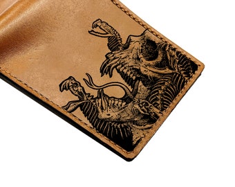 Medusa skull skeleton engraving wallet, leather men's wallet, custom monster gift for men, mythology Greek monster men's present ideas