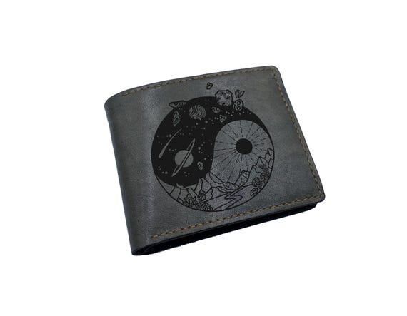Handmade Leather Ying Yang Cosmo Wallet, Space Art Wallet
