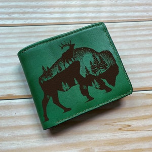 Personalisiertes Tiermuster Geschenk, Leder Bifold Brieftasche, Bison Tier Liebhaber Geschenk, Geburtstag Geschenkideen für ihn, Brieftasche für Papa, Ehemann