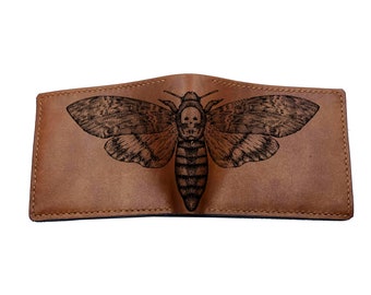 Personalized moth butterfly pattern men wallet, leather wallet for dad, father day gift idea, custom gift for men, insect lover custom gift