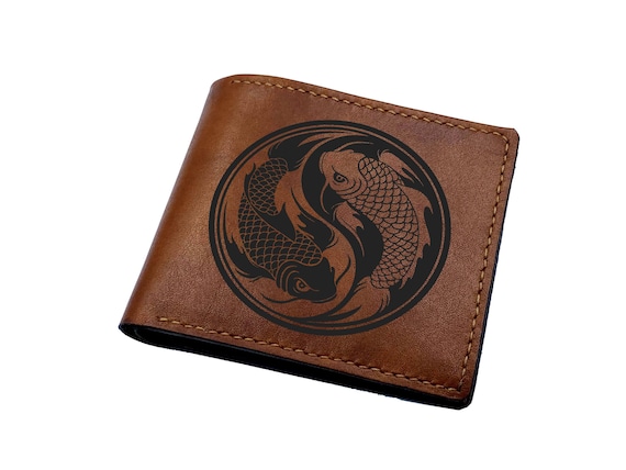 Custom Leather Wallet: Yin Yang Koi Fish Engraved, Handmade - Etsy