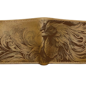 Farm animal art men's wallet, Chicken floral leather wallet, custom engrave men's gifts, farm men present, wallet for dad, husband, farm art
