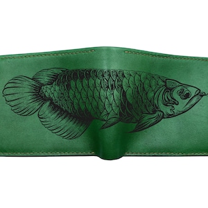Fisch Zeichnung Leder Brieftasche, Fisch Muster Geschenkideen für Männer, echtes Leder Portemonnaie mit Anpassung, Arowana Fisch ziehen Kunst Geschenk