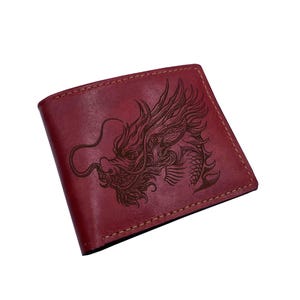 Portafoglio in pelle con drago orientale: portafoglio da uomo in stile orientale realizzato a mano.
