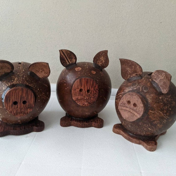 HANDMADE 1 (one) Coconut Shell Piggy Bank Coin Bank NATURAL rustic traditional simple