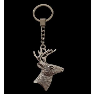 HANDMADE Silver Tone Deer Buck Head Pendant Keychain keyring key chain ring