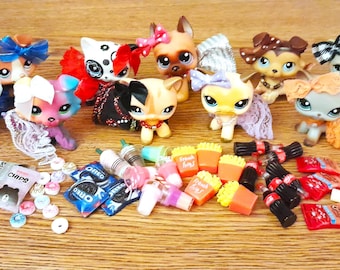 LPS 17 Pc Playset Aftermarket 1 CAT or DOG 2 Food Items and 12 Accessories